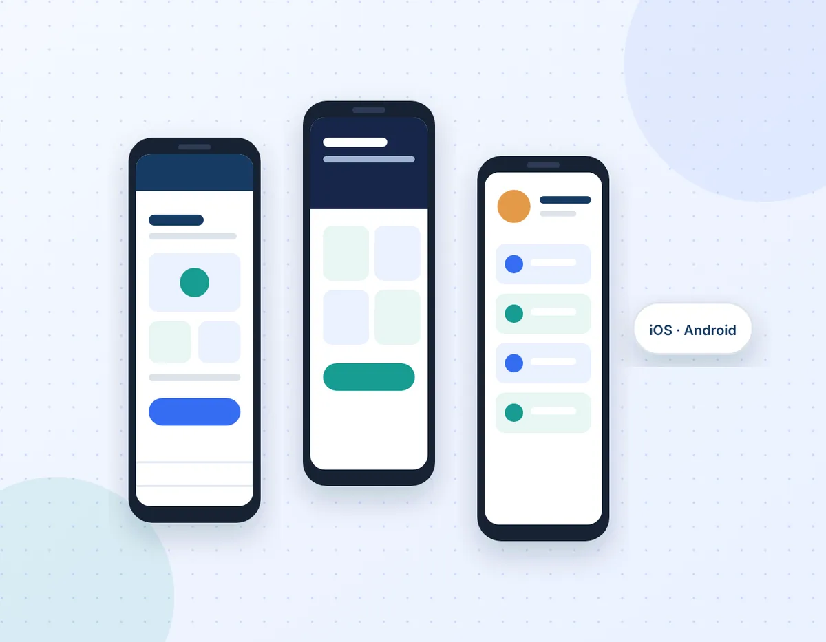 Illustration of three mobile app screens on phones